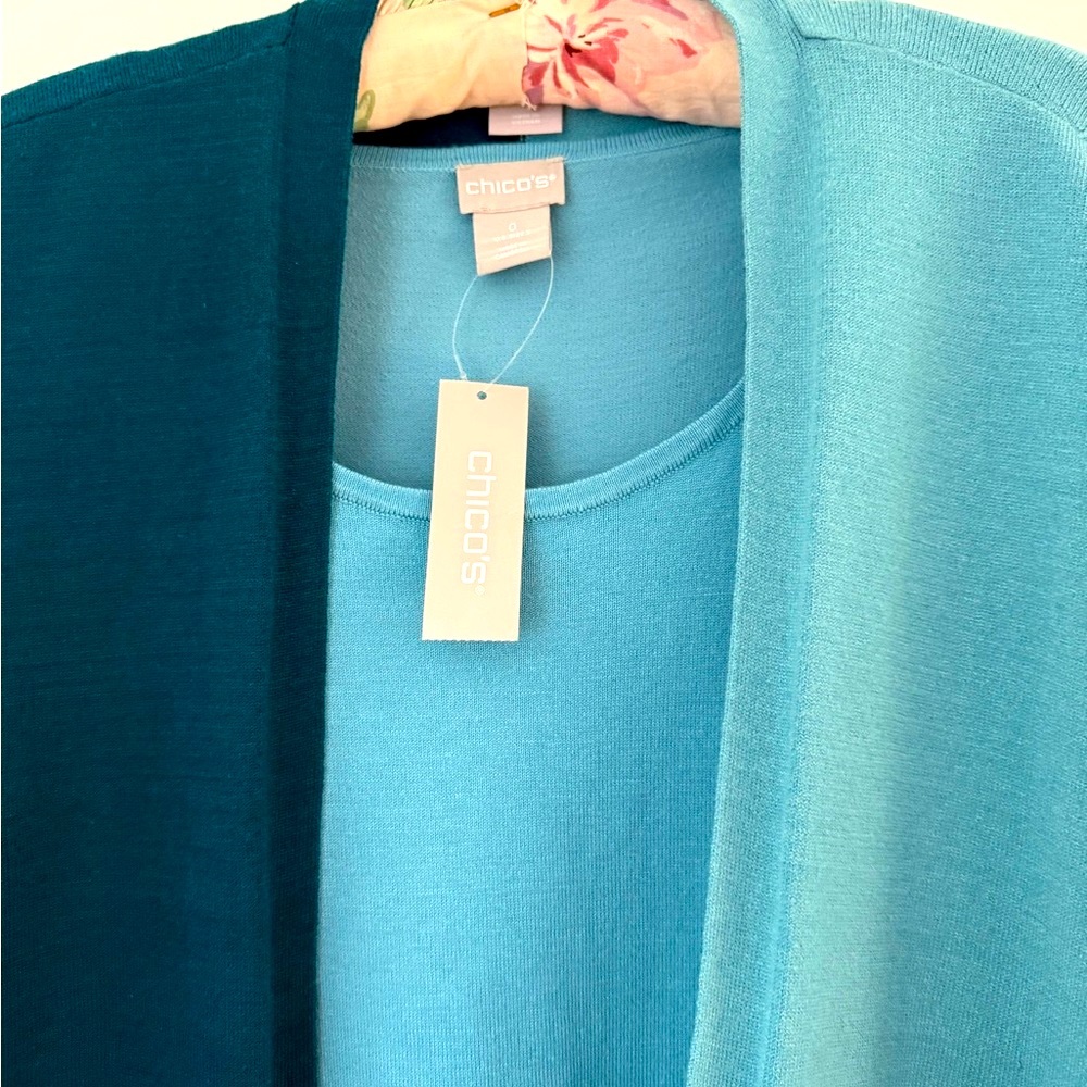 Chico's Woman Cardigan SET. Blue Color Block Women's Sweater Set, NWT, S/M - Picture 2 of 16